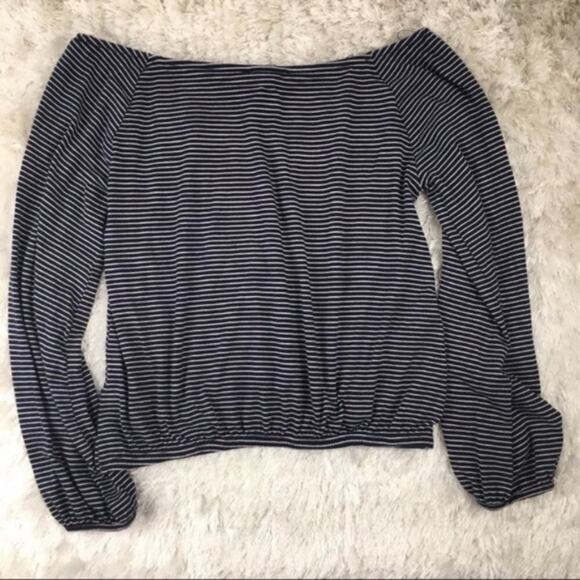 Express Navy Striped Off Shoulder Top Small - Picture 3 of 6
